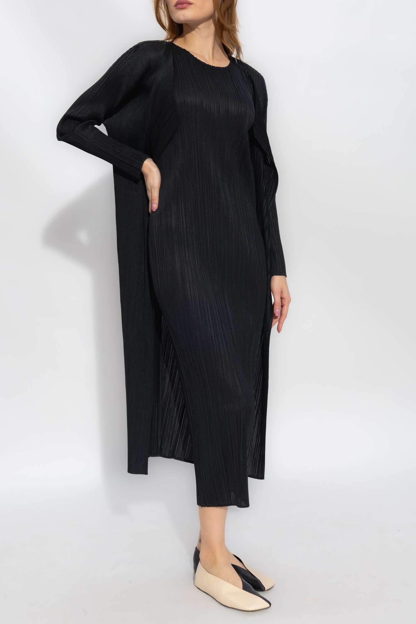 PLEATS PLEASE ISSEY  setup 3 piece Long cardigan, pants, bottle neck cut and sew Gray purple main image 1